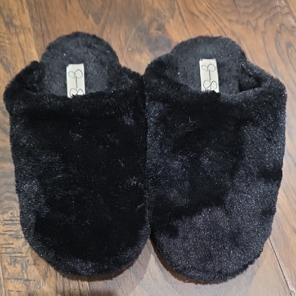 Jessica Simpson Black Faux Fur Slippers